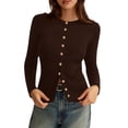 thumbnail image 1 of Suéter PRETTYGARDEN Otoño 2025 Mujer Marrón XL Tejido Acanalado, 1 of 7
