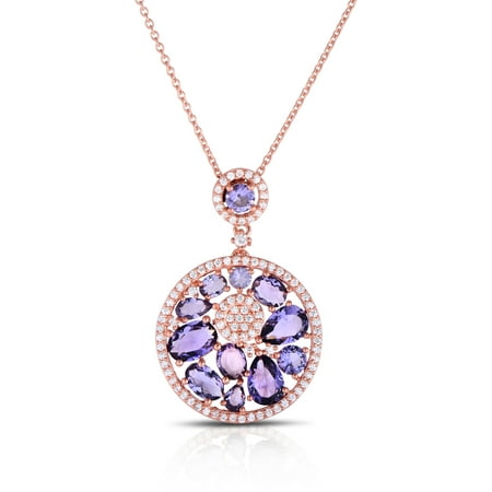 Purple and White CZ Rose-Plated Sterling Silver Pendant