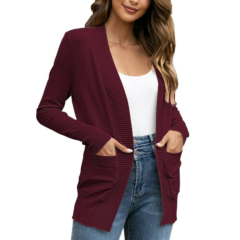 Womens Sweaters Women s Solid Color Knitted Jacket Solid Color Cotton Pocket Cardigan Outer Sweater Cardigan