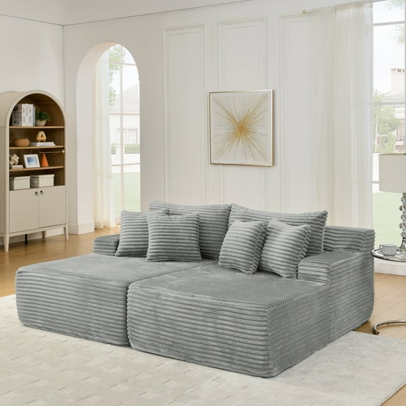 2-Seater Lazy Velvet Sofa Lounge Chair, Compressed, No Assembly, Gray
