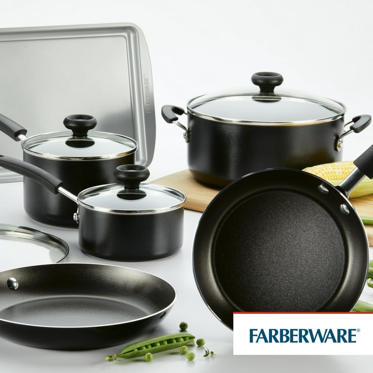 Farberware Aluminum 15-Piece Nonstick Cookware Set, Black