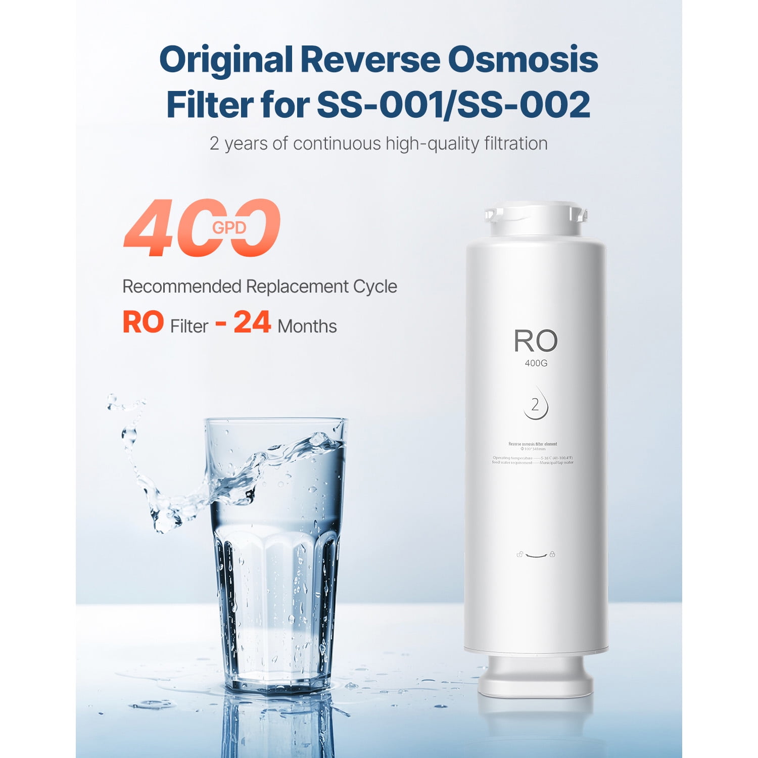 KFFKFF Water Purification System, 400 GPD 9-Phase Water Filtration Refill, RO Cartridge Lasts for 24 Months, Minimizes Lead, Chlorine, Rust, Suitable for SS-001 Under Sink Water Purifier
