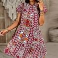 thumbnail image 2 of Dyegold Sun Dresses Women Summer Casual Short Sleeve Boho Ruffle Flowy Swing Mini Sundresses for Women Floral Print Plus Size Dress for Women V Neck Graduation Dress, 2 of 8