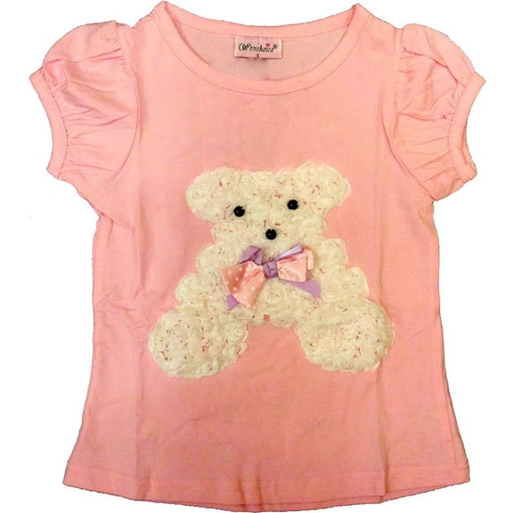 Wenchoice Girl'S Pink Rosette Teddy Bear Tee XL(7T-8T)