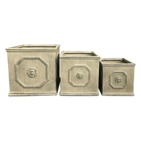 - DurX-litecrete Lightweight Concrete Lion Head Square Brownstone Color Planter Set of 3