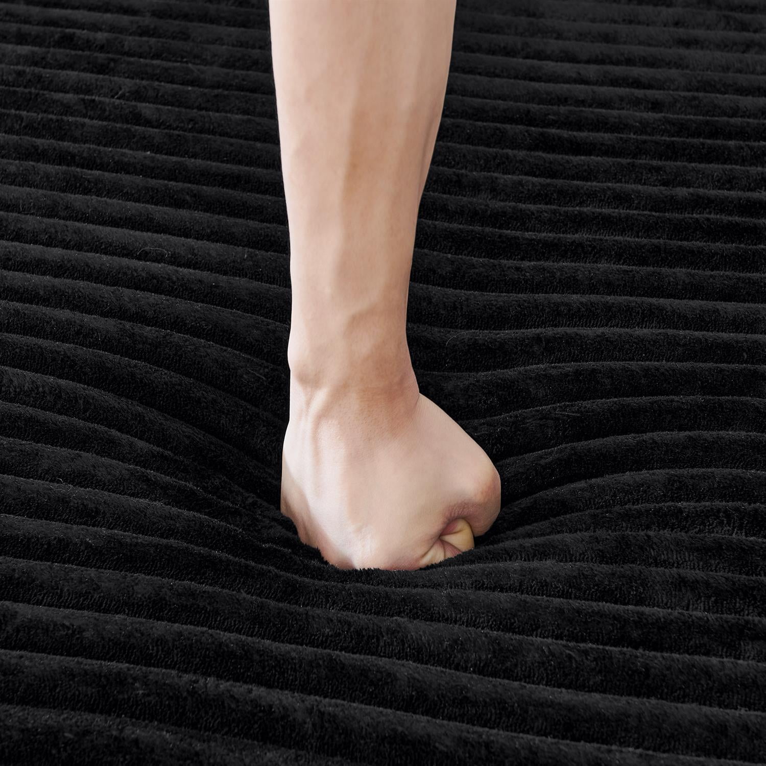 Demi Bonn 64" Velvet Fabric Single Lazy Sofa, Modern Fluffy Couch Lounge Chair for Indoor Living Room, Bedroom, No Assembly Needed, Black