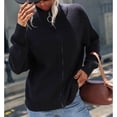 thumbnail image 3 of Chaqueta de suéter de punto Cuello vuelto Color puro Cremallera Hombro caído Suéter de punto de mujer para citas, 3 of 6