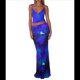 thumbnail image 2 of Conjunto de Falda Larga con Estampado Floral y Top Halter Trajes para Salir para Mujer Azul XL, 2 of 9