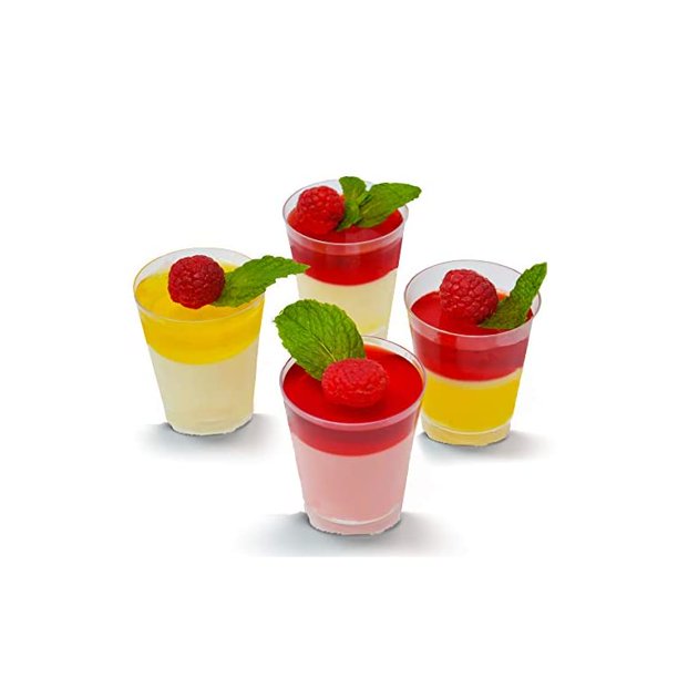 Loreso Hard Plastic Disposable Shot Glasses 96CT Round Clear Plastic 2.0 oz Mini Dessert Cups