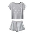 thumbnail image 1 of Ensemble de Pyjama Décontracté pour Femme, Ensemble de Nuit, Haut à Manches Courtes Rond avec Dessin Animé et Short, 1 of 7