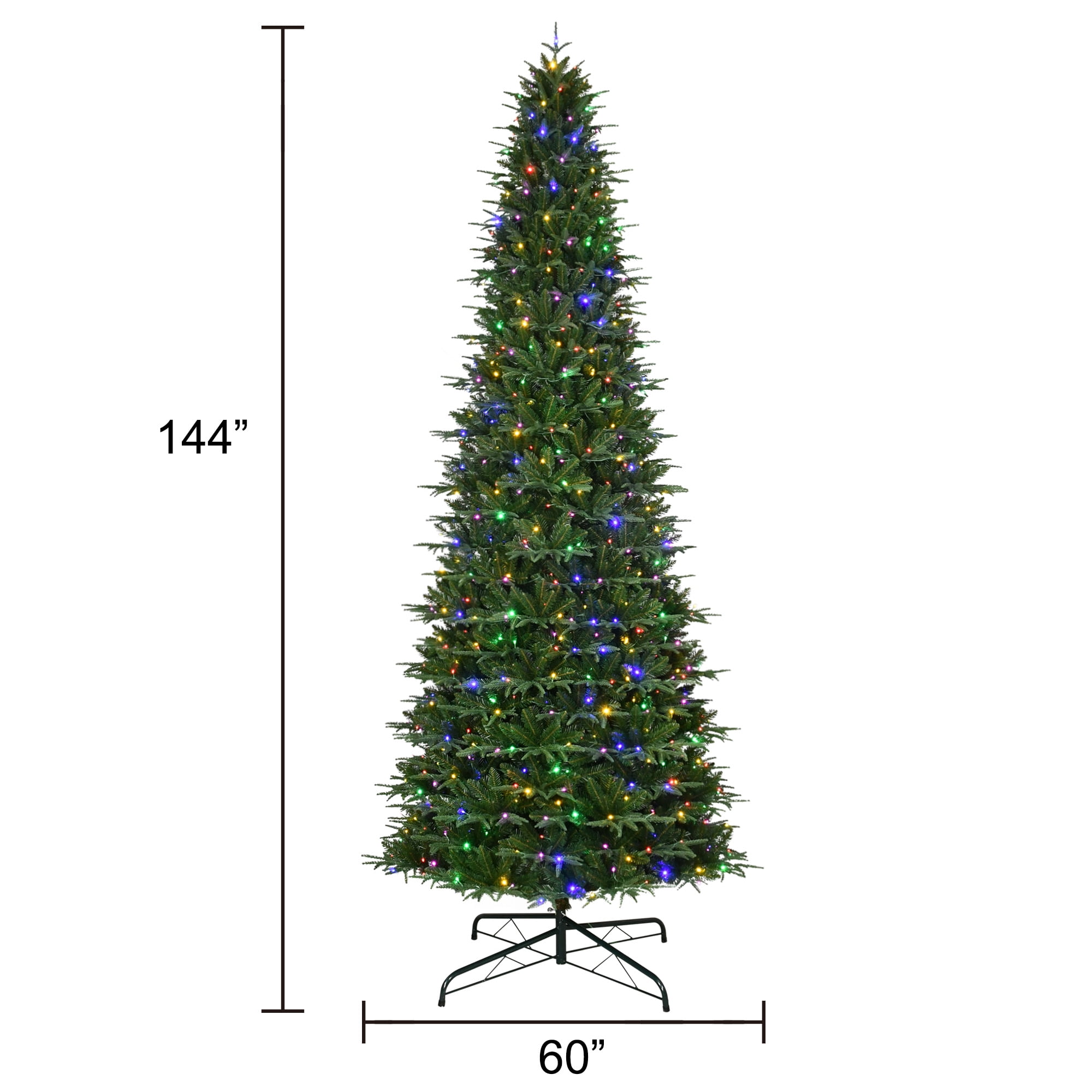 12ft Pre-Lit Sheridan Sure-Lit Pole Slim Pine Christmas Tree, 800 Color-Changing LED, Green, by Holiday Time