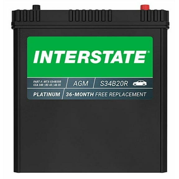 Interstate MTX Series Automotive Battery, Group Size S34B20R, 12 Volt, 340 CCA, Absorbed Glass Mat, Model# MTX-S34B20R