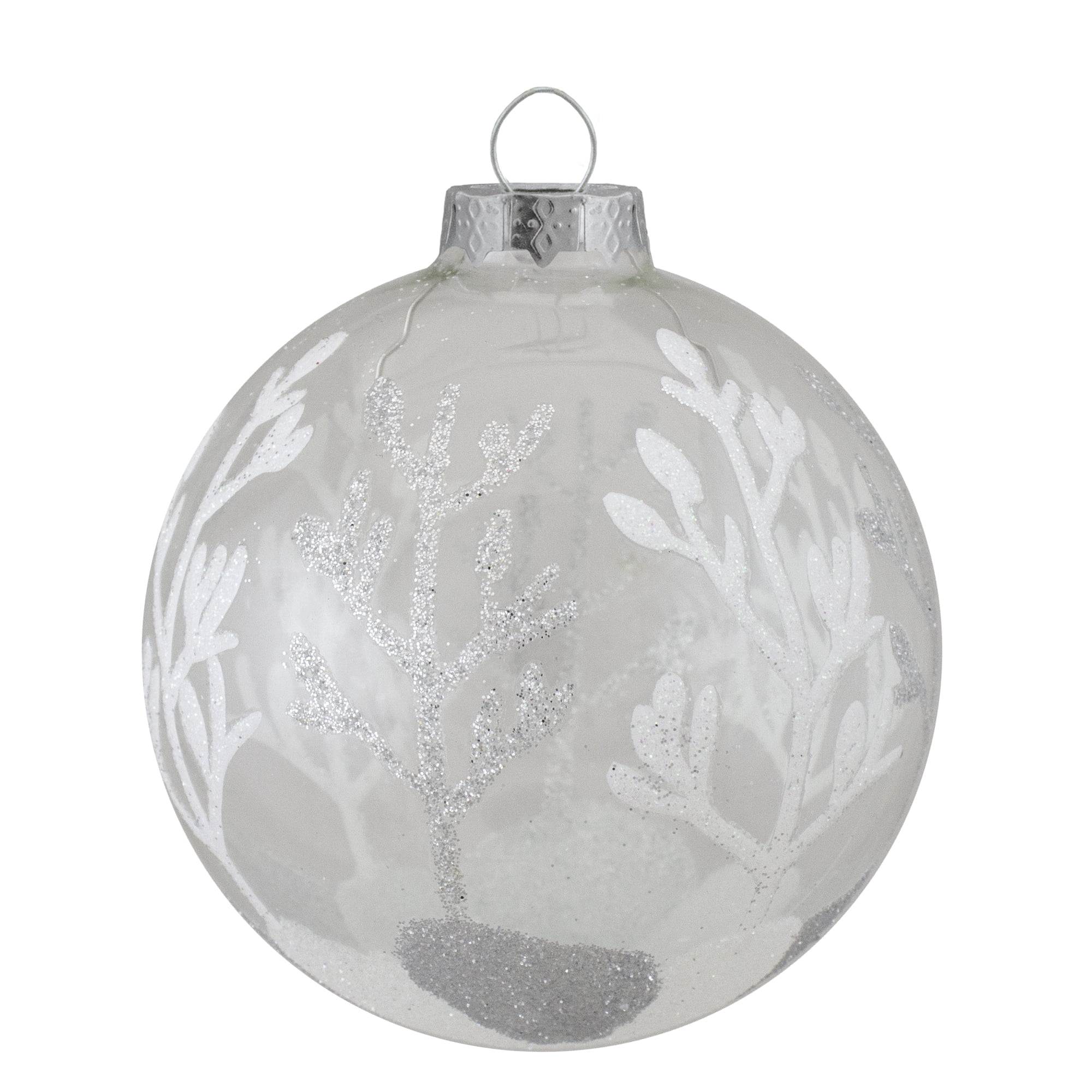 4ct Silver and Clear Glass 2-Finish Christmas Ball Ornaments 3.25-Inch (80mm)