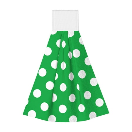 

Adobk Green And White Polka Dot Print Coral Velvet Hand Wipes Fashion Hanging Kitchen Towel for Bathroom Washcloth Absorbent Tie Towel