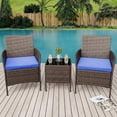 thumbnail image 6 of IdealHouse 3-Piece Patio Furniture Set – Outdoor Rattan Wicker Chairs, Cushions, Glass Top Table, Weather Resistant, for Porch, Garden, Poolside – Brown Four-Line Rattan & Peacock Blue Cushion, 6 of 8