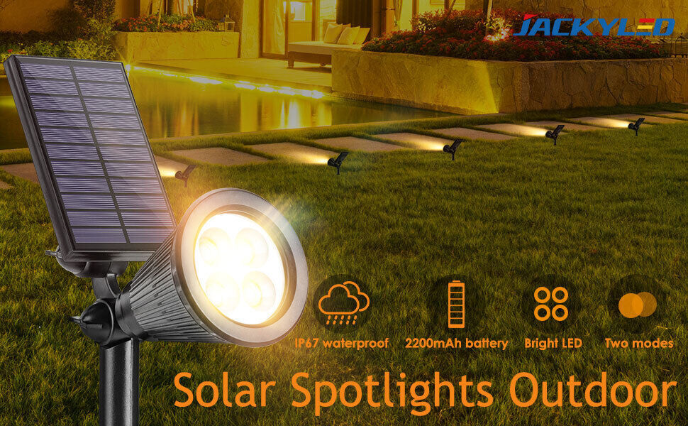 JACKYLED Solar Spotlights Outdoor Upgraded IP67 Waterproof Solar Powered  Landscape Spot Lights 2-in-1 Wall Light Decorative Lighting Pack 