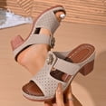 thumbnail image 4 of Slides for Women Chunky Heeled Mule Sandals Bohemia Flower Slip on Dress Shoes Nonslip Casual Summer Slippers Beige Size 9.5, 4 of 8