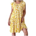thumbnail image 2 of Qiopertar Robe d'Été Mode Femme Manches Courtes Col Rond Imprimé Floral Volants Grandes Économies de Vacances! Moins de 5$ jusqu'à 90 % de Réduction, 2 of 9
