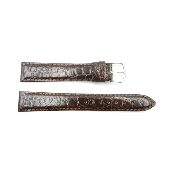 18mm Brown Genuine Leather Crocodile Grain Semi-Gloss Long Watch Strap