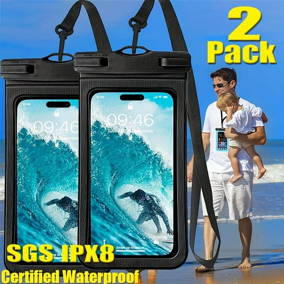 2-Pack Waterproof Phone Pouches, Universal Clear Dry Bag Cases with Touchscreen Access for Smartphones up to 7", Ideal for Beach, Swimming, Boating and Travel