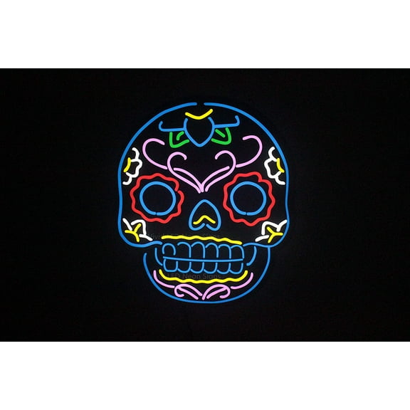 Queen Sense 10" Haunted Skull Tattoo Vivid LED Neon Sign Light Lamp Durable Super Bright 110SKUNELD