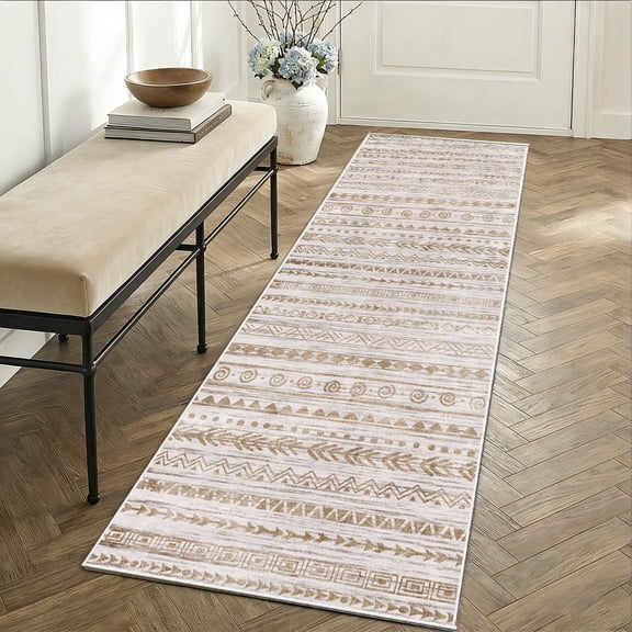 Boho 2'x6' Washable Hallways Rug, 2x6FT Runner Rug with Rubber Backed, Vintage Runners for Laundry Non Slip Carpet Khaki Lightweight Door Mat Indoor Entrance