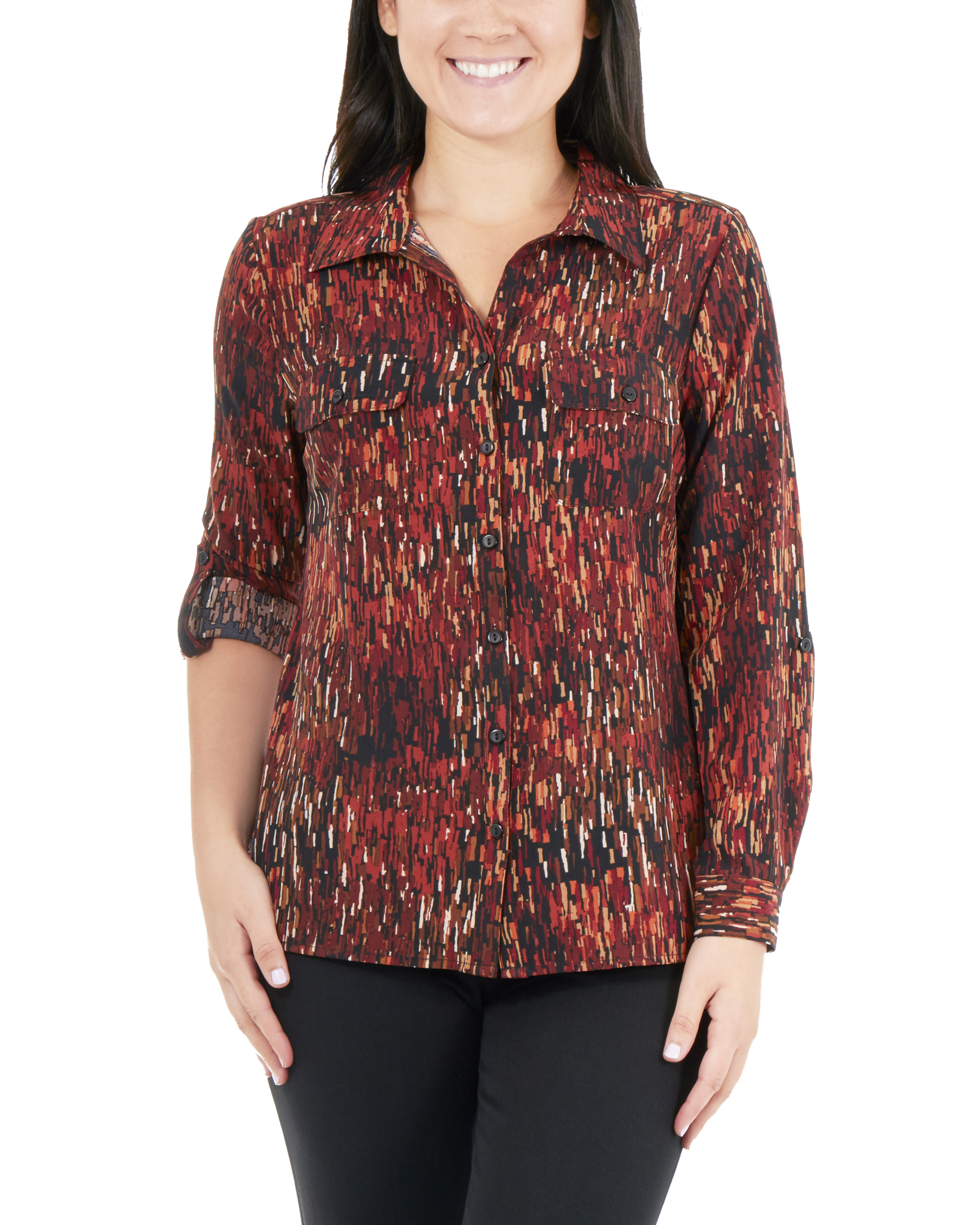 Women's Printed RollTab Sleeve Blouse