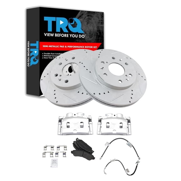 TRQ Brake Pad & Rotor Kit Slotted X Drilled Semi-Metallic Performance Fits 2005 Chevrolet Silverado 1500 GMC Sierra 1500