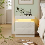Cubehom Modern Nightstand Set of 2 with LED Lights, 2-Drawer Wooden Bedside Table, Side Table for Bedroom & Living Room