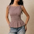 thumbnail image 5 of Y2k Plaid Smocked Peplum Tops for Women Tie Shoulder Sleeveless Ruffle Hem Flowy Tank Top Trendy Going Out Summer Top Pink XS, 5 of 5