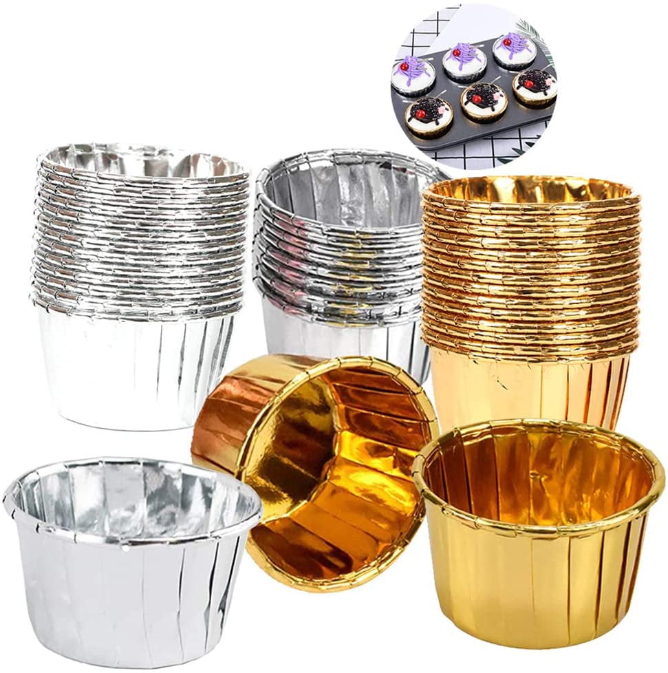 100 STK Aluminum Foil Cupcake Metallic Cupcake Baking Trays Aluminum Foil Baking Tray Disposable