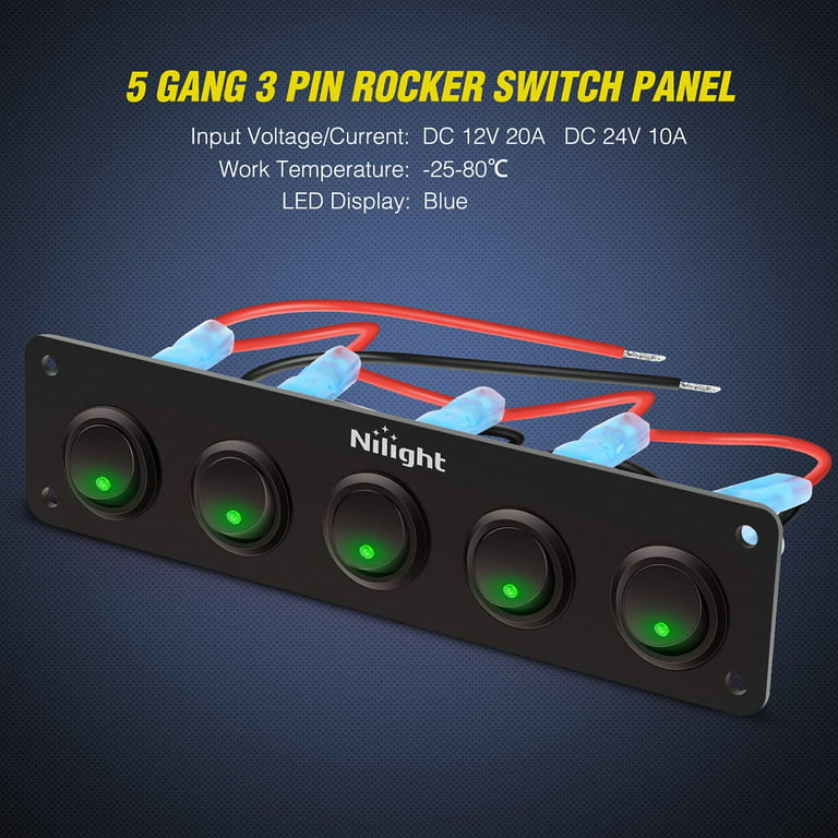 4 Gang Rocker Toggle Switch Panel Car Boat 12V-24V 20A Red LED Backlit  ON-OFF