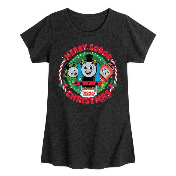 Thomas & Friends - Merry Sodor Christmas Darks Only - Youth and Toddler Girls Fitted Short Sleeve Graphic T-Shirt