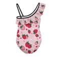 thumbnail image 5 of Uorisanigo Kids Swimsuits for Girls One Piece Pink Strawberry Single Spaghetti Strap Swimwear Size 13-14 with Ruffled Sleeve Straps Bathing Suit for Beach Pool, 5 of 7