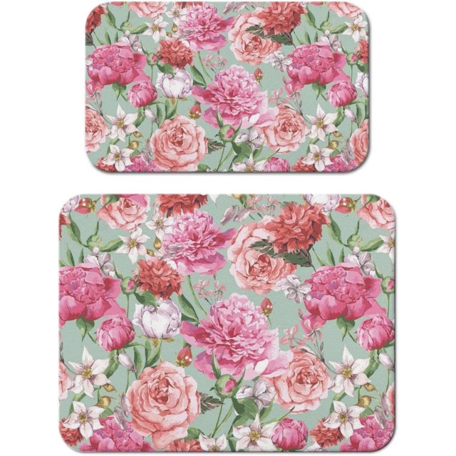 2 Pack Coffee Maker Mat for Countertops, Dish Mat Drying Kitchen Mat Set 18 X 24+19.5x12Inch; Espresso Machine Mat Coffee Pot Mats for Kitchen Counter Ultra Absorbent and Non-Slip Flowers Pattern Pad