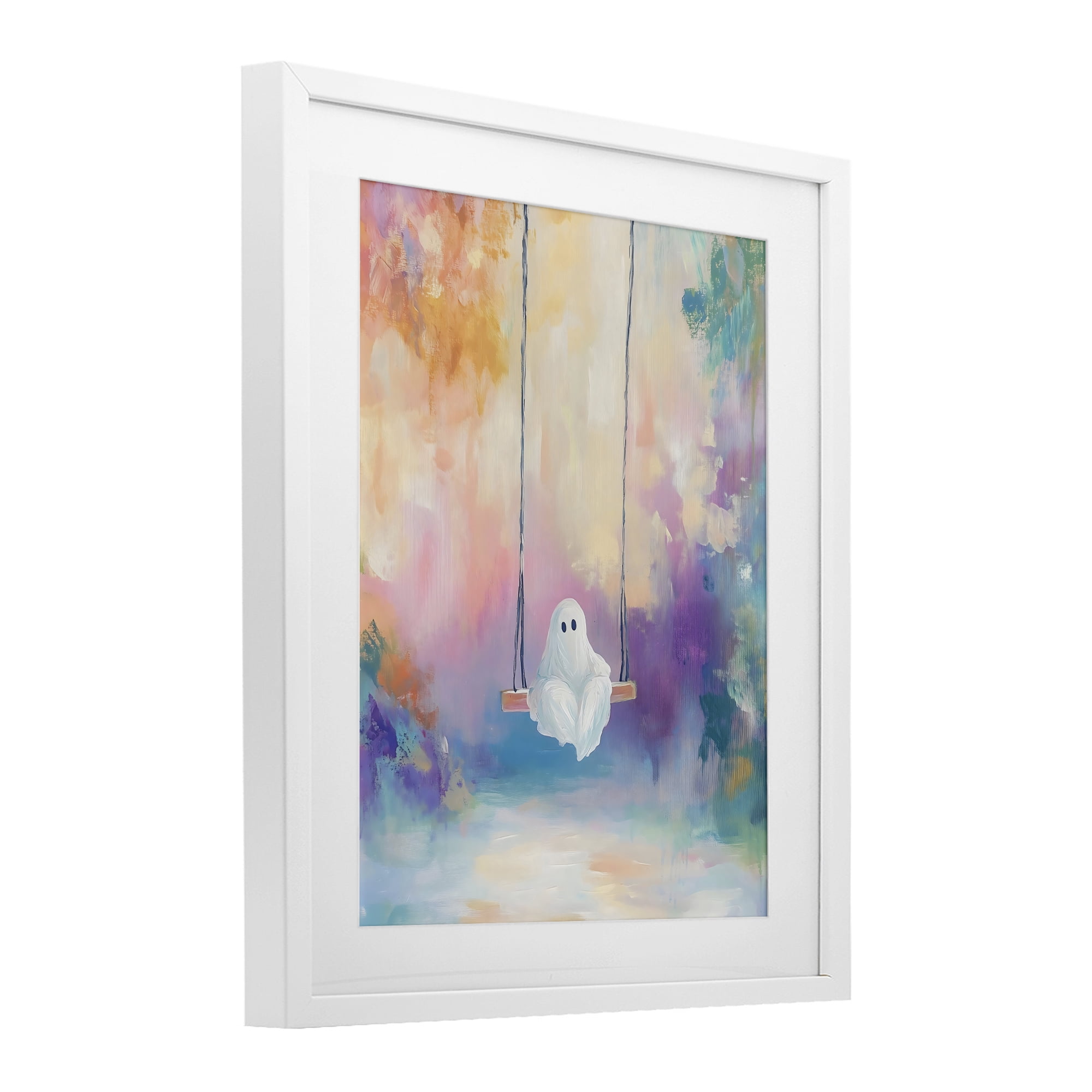 Stupell Industries Watercolor Ghost on Swing White Framed Print Under Glass, design by The Prints Vibe