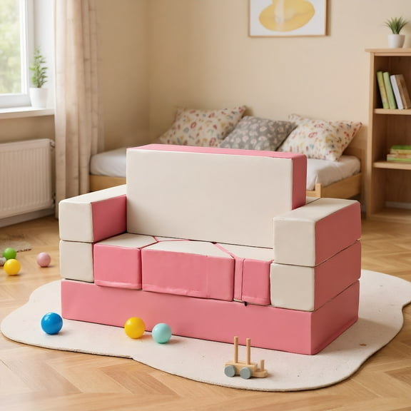 GVN 8 Pieces 4-in-1 Crawl Climb Foam Shapes Toddler Kids Playset, Bedroom Chair for Kids