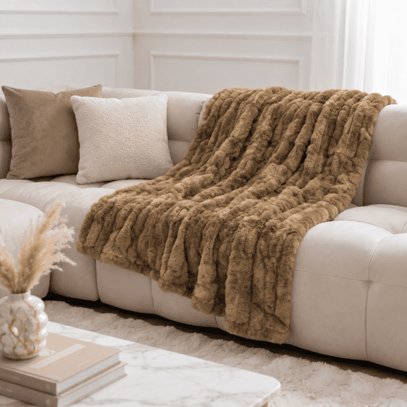 Regal Living Soft Plush Faux Fur Fuzzy Throw, Latte, 50" x 60”