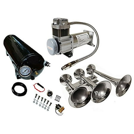 Compressor 200psi Viking Horns V103C-6-12/311-1 Loud 170 Decibels 3 Trumpet Train Air Horn System With 200PSI Air Compressor / 5 Gallon Air Tank ()