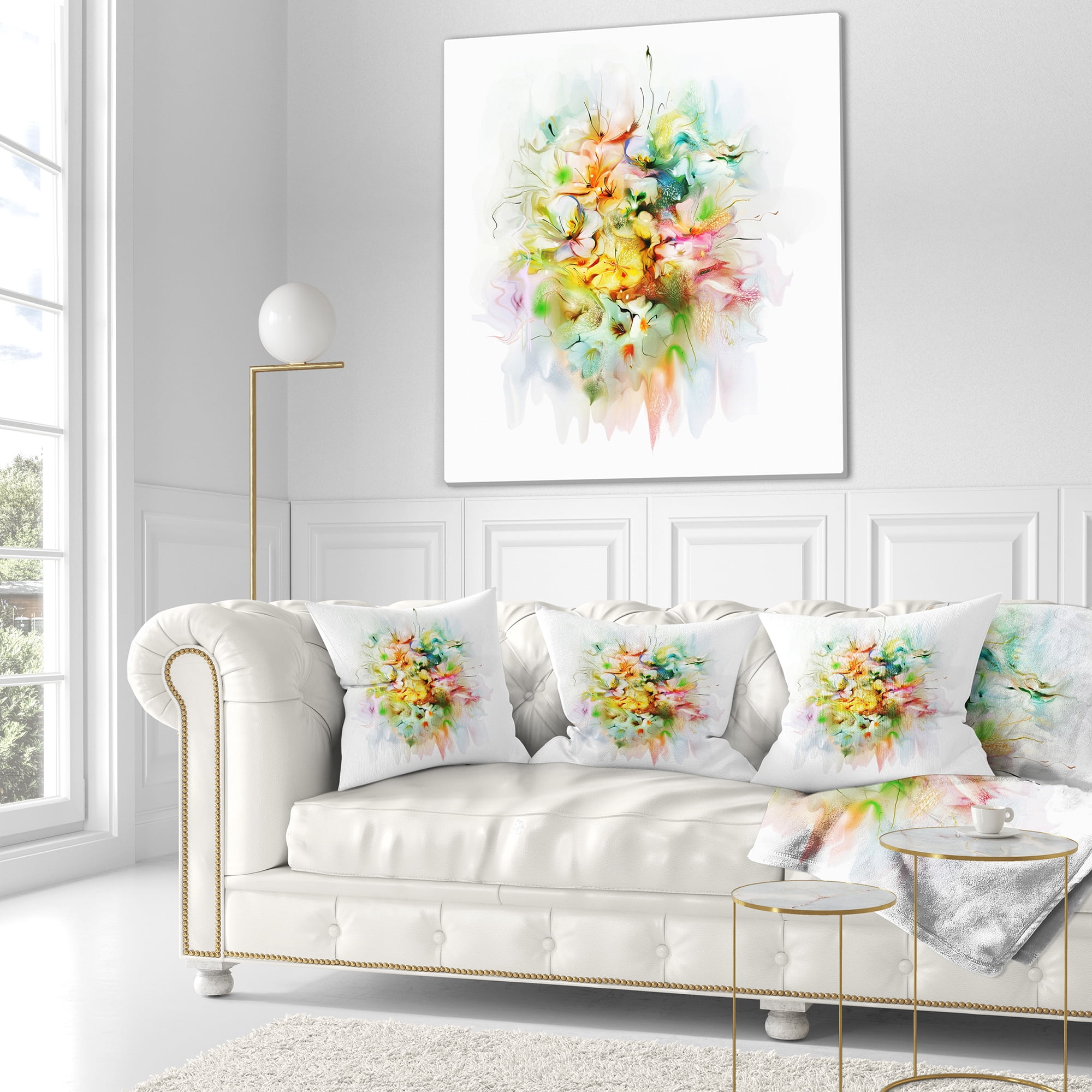 Designart Yellow Watercolor Flowers - Floral Throw Pillow - 18x18
