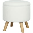 thumbnail image 2 of HOMCOM Storage Ottoman, Round Footstool with Linen Feel Fabric Upholstery, Removable Top, Hidden Space and Wood Legs for Living Room, White, 2 of 9