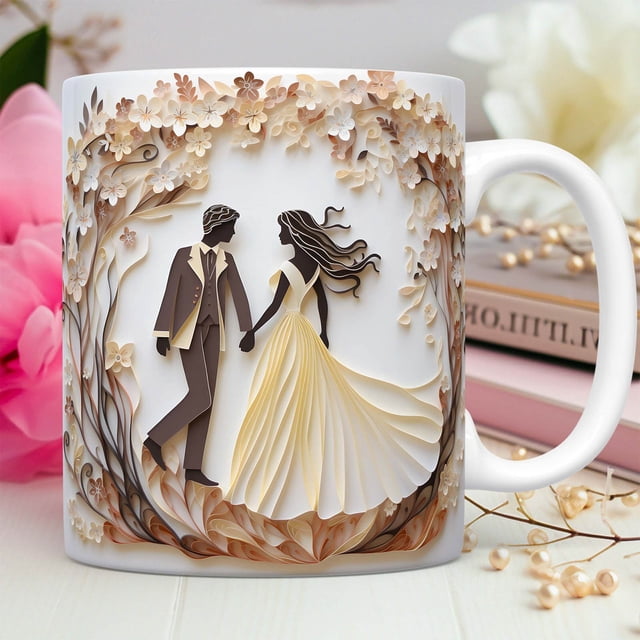 Taza de cerámica para San Valentín – Tema romántico de boda, taza de té de café, microondas para lavavajillas, 11oz – Regalo para el hogar de la oficina para parejas, vajilla de amor elegante