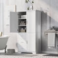thumbnail image 2 of Tcbosik Tall Bathroom Storage Cabinets, Modern Linen Storage Cabinet with 3 Doors & 5 Shelves & 3 Drawer, 62" H Storage Cabinet Freestanding for Bathroom, Living Room, Home Office, Kitchen, White, 2 of 10