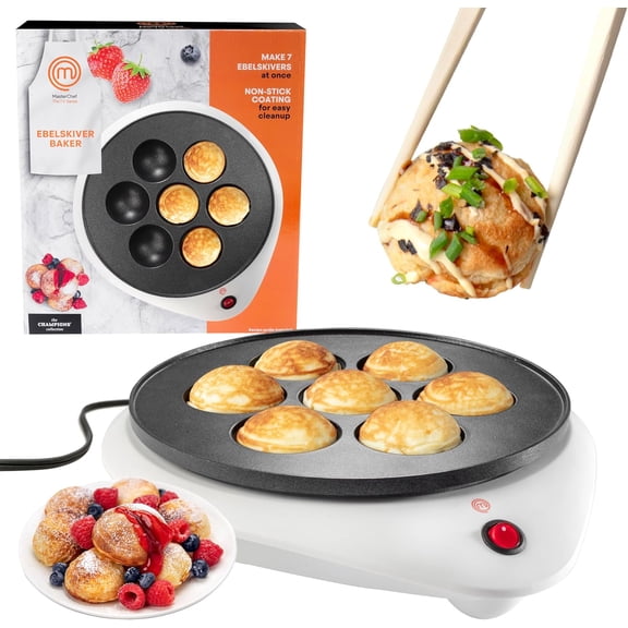 MasterChef Electric Ebelskiver Maker Delicious Homemade Japanese Takoyaki, Donut Holes, Cake Pops, Octopus Balls, Aebleskivers, Danish- Nonstick Easy Clean Appliance, Fun Gift