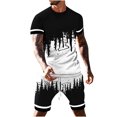 thumbnail image 2 of AOOCHASLIY Mens Sweat Suits Sets Clothes Jogging Suits Casual Round Neck Printing Short Sleeve Blouse and Shorts Pants Two-piece Suit, 2 of 5