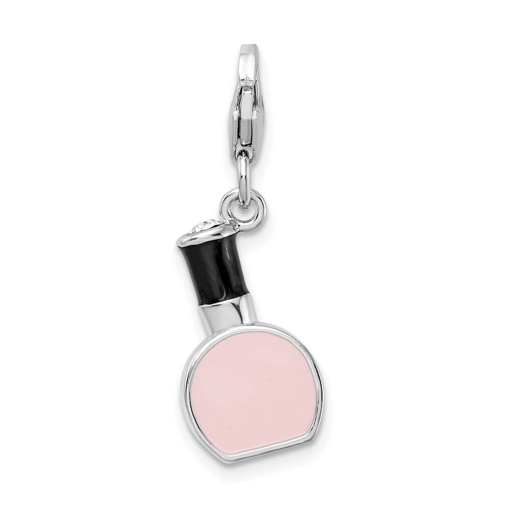 Auriga Fine Jewelry 925 Sterling Silver Polished 3-D Enameled Nail Polish Bottle Charm for Women w/ Fancy Lobster Clasp