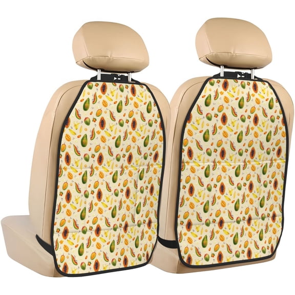 Xecao Tropical Fruits Pattern Car Seat Back Protector 2 Pack Large Capacity Pocket, Kick Mats Back Seat Protector