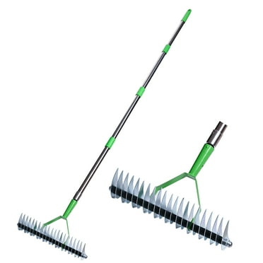Rake for Leaves, 15Inch Leaf Rakes with Double-Sided Tines, Thatch Rake with Stainless Steel Handle for Lawn Garden Yards Leaves Cleaning