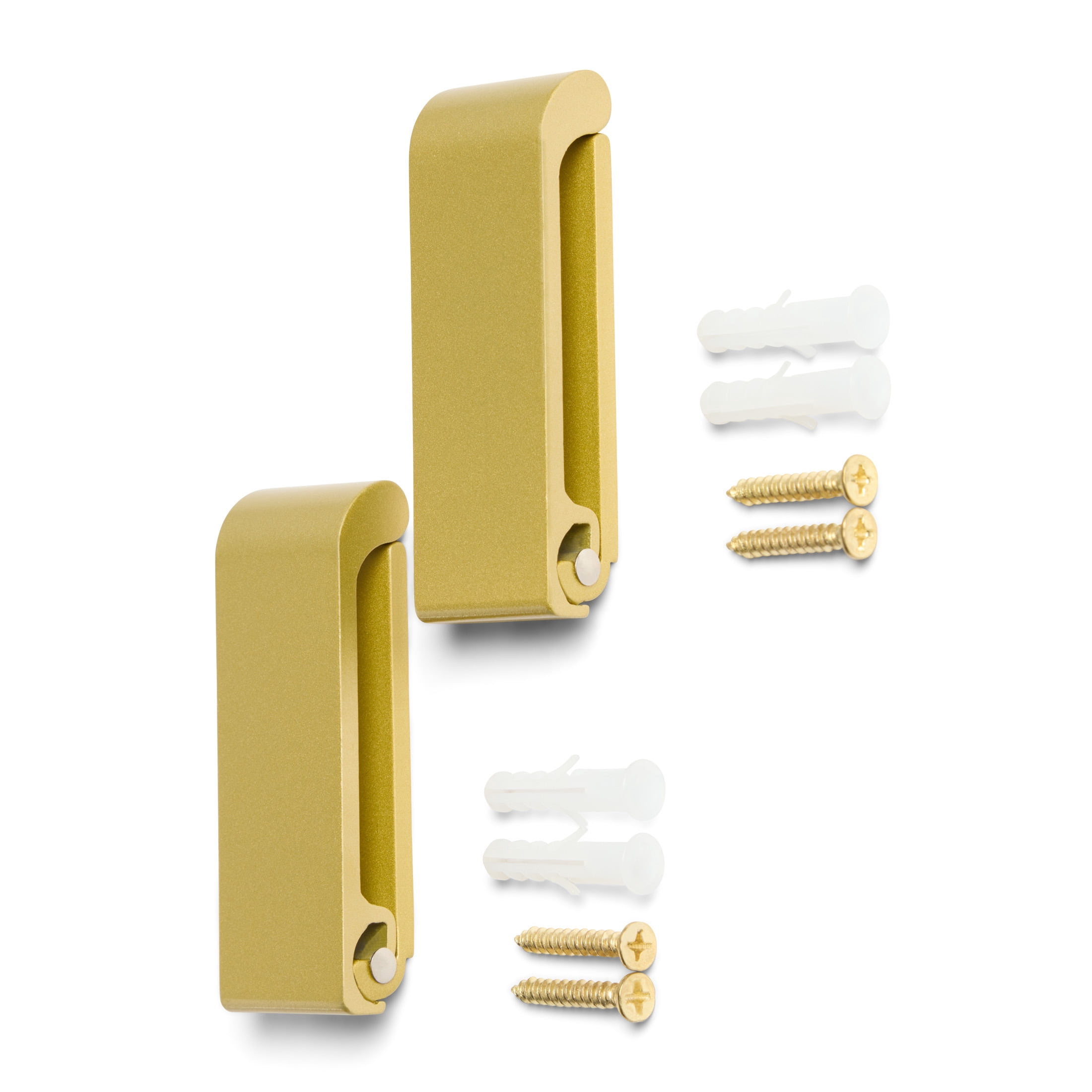 Mainstays Wall-Mounted Flip-Down Metal Coat Hooks, Gold, 40 lb Capacity, Mounting Hardware Included, 2 Pack