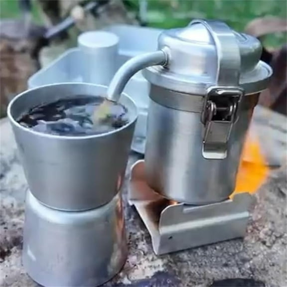 Yooshoverk Portable Pour Over Coffee Kit - Compact Camping Set with Stainless Steel Dripper, 2 Cups & Insulated Case, Backpacking Brewer